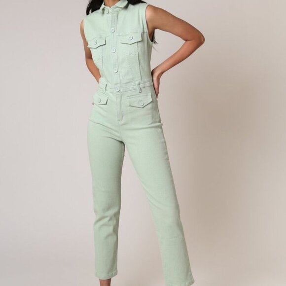 Rachel Antonoff Goldie Denim Jumpsuit in Pistachio - Picture 1 of 9
